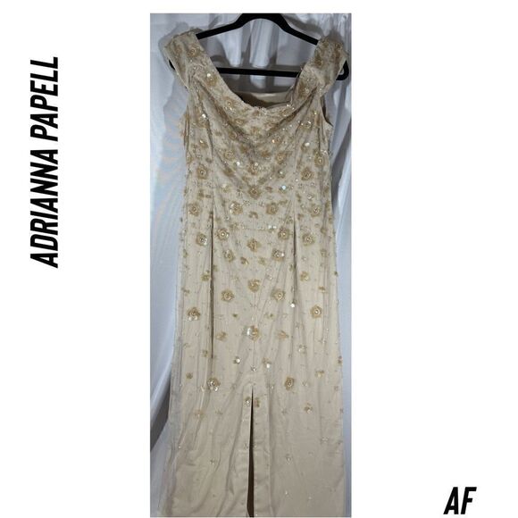 Adrianna Papell for Anthropologie Rosie off shoulder back slit sequined gown New - Picture 6 of 10